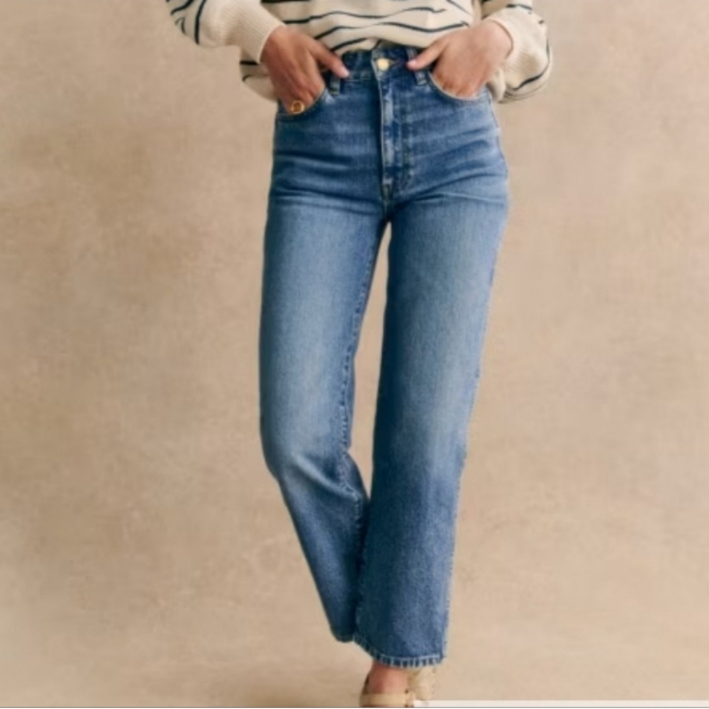 Sezane Straight Leg Jeans Blue Denim L'iconique Droit Trousers